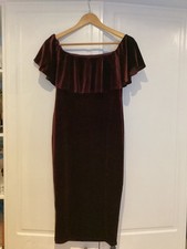 Burgundy Stretch Velvet midi dress by New Look size 12 worn once