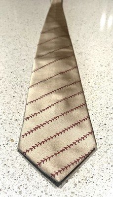 Cyberoptix Tie Lab Hand Made in USA Silk Beige Red Baseball Necktie NWT