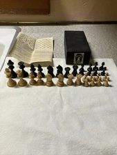 Vintage Wood Unweighted Drueke #10 Chess 32 Piece Set in Original Cardboard Box
