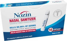 Nozin® Nasal Sanitizer® Antiseptic Popswab® Ampules 10Ct Pack | Kills 99.99% of