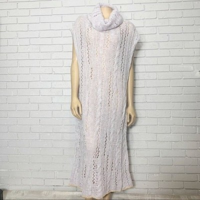 Free People Lavender Cowl Neck Openwork Cable Knit Maxi Vest Sweater Dress XS/S