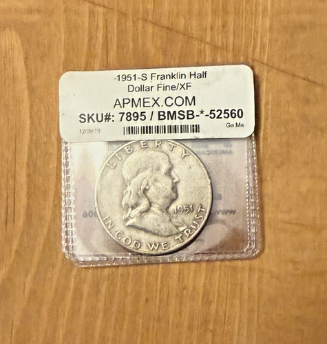 1951-S US Franklin Half Dollar (50C) SILVER FINE/XF APMEX