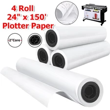 4Roll 24"x150' Wide Format Paper Plotter Paper CAD Bond 20lb For Inkjet Printer