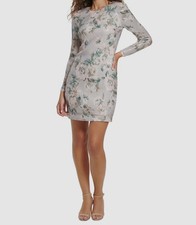 Eliza J Women's Pink Printed Long-Sleeve Sequin Short Dress Size 2