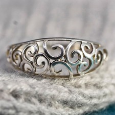Size 11.5, vintage Sterling silver handmade ring, 925 Filigree swirl band