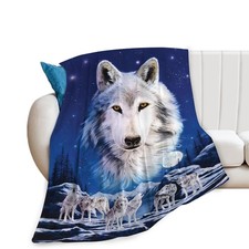 White Wolf Blanket Super Soft Cozy Wolves Fleece Throw Blanket Lightweight Pl...