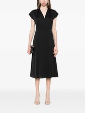 Calvin Klein Satin Seersucker Midi Dress Women's 6 Black Hidden Back Zip Closure
