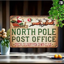 North Pole Post Office Santa Reindeer Tin Metal Signs Home D cor 8x12