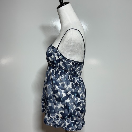 Babydoll Hollister Top Mujer Azul Medio Y2K Floral Ajustable Botones Playa - Imagen 3 de 9