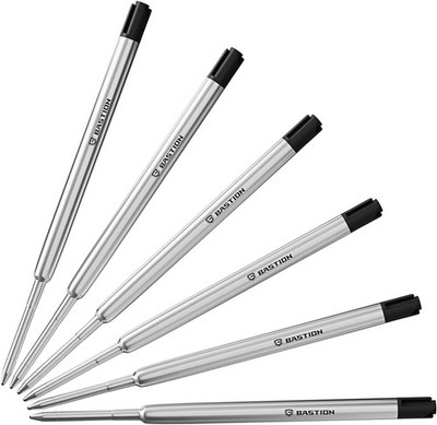 BASTION Ink Refill 6x Black Gel Fine Tip 0.55mm for Bolt Action Pen Cartridges