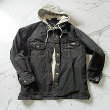 Dickies Hooded Work Jacket Mens M Black Canvas Quilted Lined Workwear Coat 3196