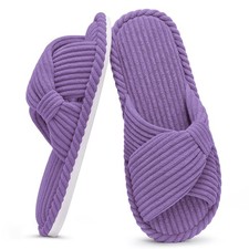 Evshine Fall House Slippers for Women Corduroy Cross Bow Indoor Slippers Open...