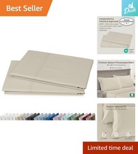 Set of 2 King Size Pillowcases - Soft 600 Thread Count Cotton Sateen in Beige