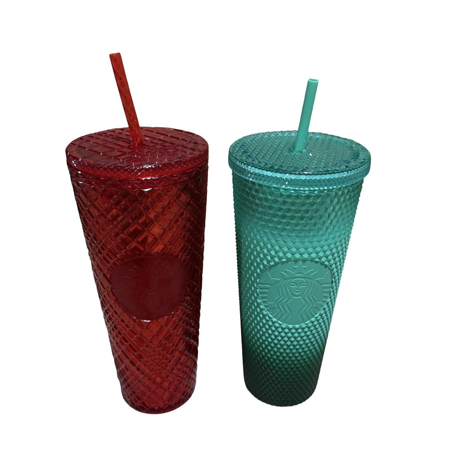 2 Starbucks Venti Cold Cups Tumbler Red Diamond Green Waxber