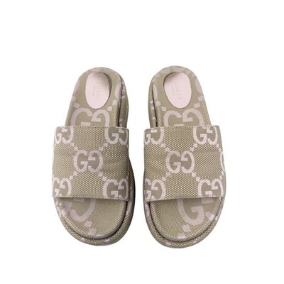 Gucci Angelina Sandals GG Canvas Pink Monogram Jumbo Print Platform Slides 37.5