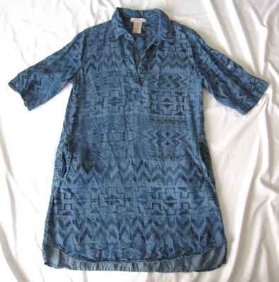 Women's Philosphy 100% Tencel V Neck Aztec Print Shirt Dress Sz M (WB455)