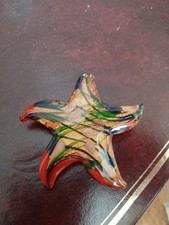 Hand Blown Glass Starfish Pendant Red And  Glitter Design Pendant Only 2 1/4"