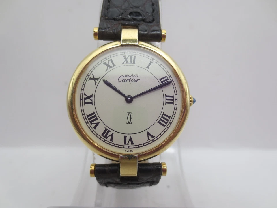 VINTAGE MUST DE CARTIER VERMEIL 30mm SILVER/GOLDPLATED QUARTZ MENS WATCH - Image 3 of 4