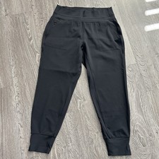 Athleta Women's WIDE Elastic WAISTBAND Pull-On JOGGERS Sz Large Black Zip Pocket