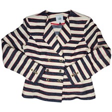 Cabi 5094 Cruise Striped Blazer Jacket 6 Navy Cream Red Gold Buttons