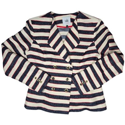 Cabi 5094 Cruise Striped Blazer Jacket 6 Navy Cream Red Gold