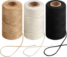 984 Ft Twine String, Natural Jute Twine, 2mm White Cotton Rope, 10ply Black Cott