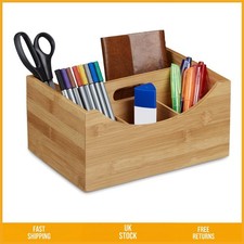 Elegant Bamboo Desk Organizer Stationery Pen Holder Sorter 12 x 25 x 18 cm