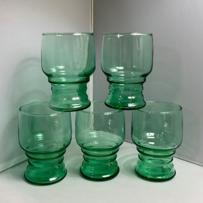 5 Libbey Incredible Green Small Tumbler Drinking Glasses Rippled Tudor Style