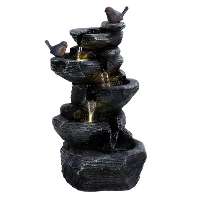 5-Tiers Cascading Rock Water Fountain, Garden Waterfall Decor for Patio, Porch  