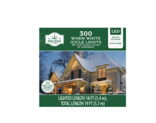 New 300-Count Warm White LED Icicle Christmas Lights with White Wire, 19'