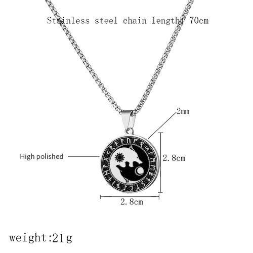 Mitología Nórdica Sol y Luna Cabeza de Lobo Cuervo Escudo Collar Regalos para Decoración Adolescente - Imagen 4 de 18