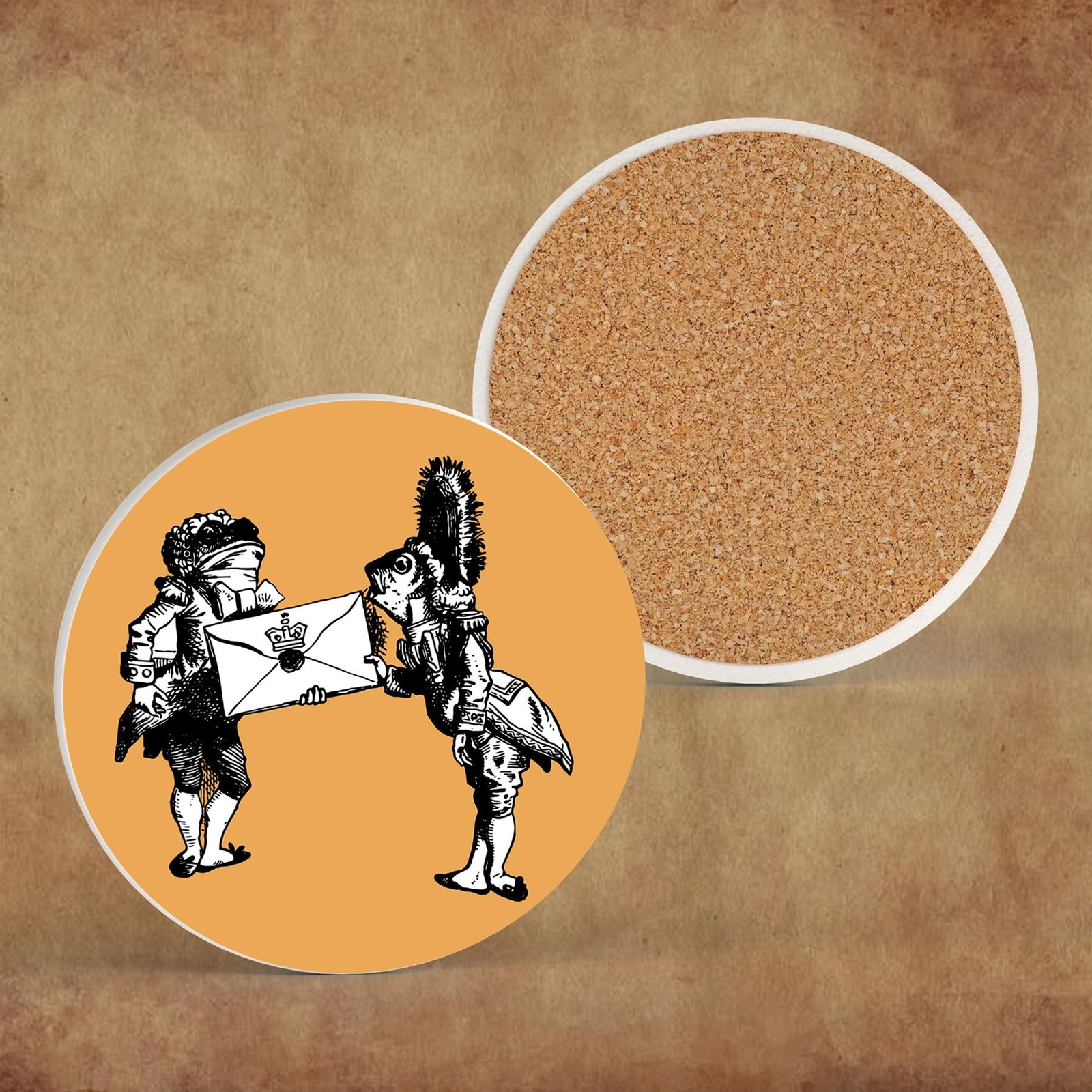 Footmen Alice In Wonderland Themed Illustration On Ceramic Coaster