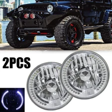 For Jeep Wrangler Pair 7" Inch Glass Lens White Led Round Headlights W/O Bulbs