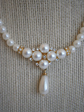 Designer Bridal Wedding Jewelry Pearl Necklace Swarovski Crystals Gold Tone