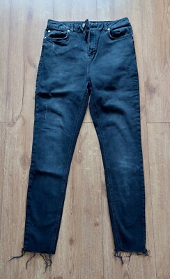 Mint Velvet Grey Skinny Jeans Zip Detail With Frayed Hem Size 12