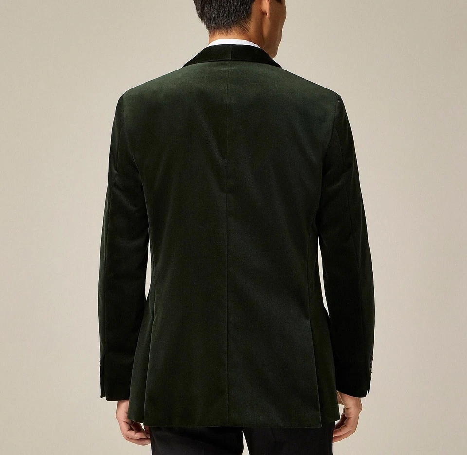 J.CREW Ludlow Blazer Terciopelo Verde Oscuro 40 Chal Esmoquin Traje Chaqueta 40R 42R Slim Foto 4 de 4