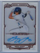 GREG JONES 2019 LEAF TRINITY BASEBALL CLEAR ACETATE ON CARD ROOKIE AUTO