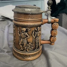 Gerz West Germany Ceramic Beer Stein - Medieval Knights Design w/Lid