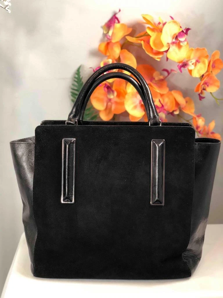 HALSTON HERITAGE Black Suede u0026 Shiny Leather Handbag Purse | eBay