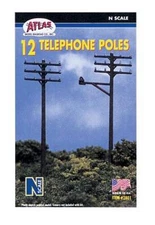 Atlas Telephone Poles (12) - N Scale Model Railroad Trackside Accessory - #2801