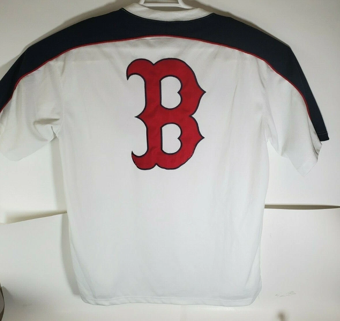 Boston red sox jersey white by stitches very large B on back XL