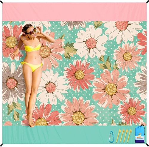 Waterproof Sandproof Beach Blanket 78"x81" for 1-4 Adults, Compact & Lightweight