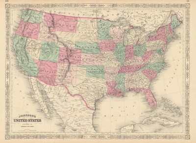 Johnson's USA. Wyoming Teil des Dakota Territoriums 1866 alte antike Karte