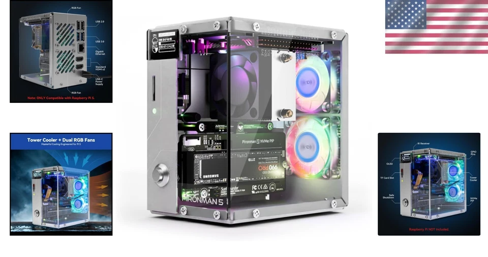 Stylish Raspberry Pi 5 Case with Advanced Cooling, OLED Display & NVMe Support - Image 2 of 4