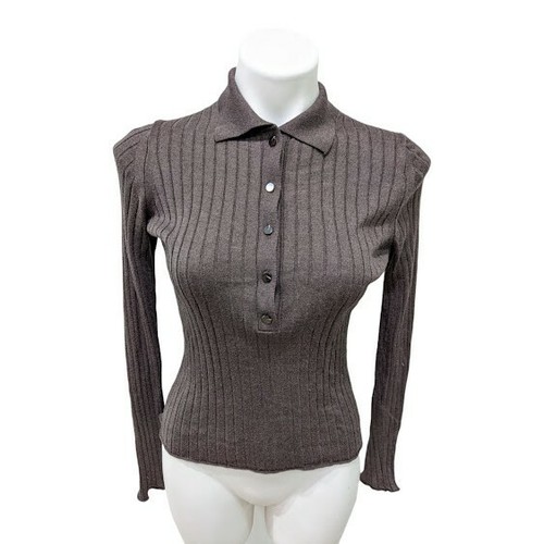 Ribbed Polo Pullover Sweater Wool Silk 