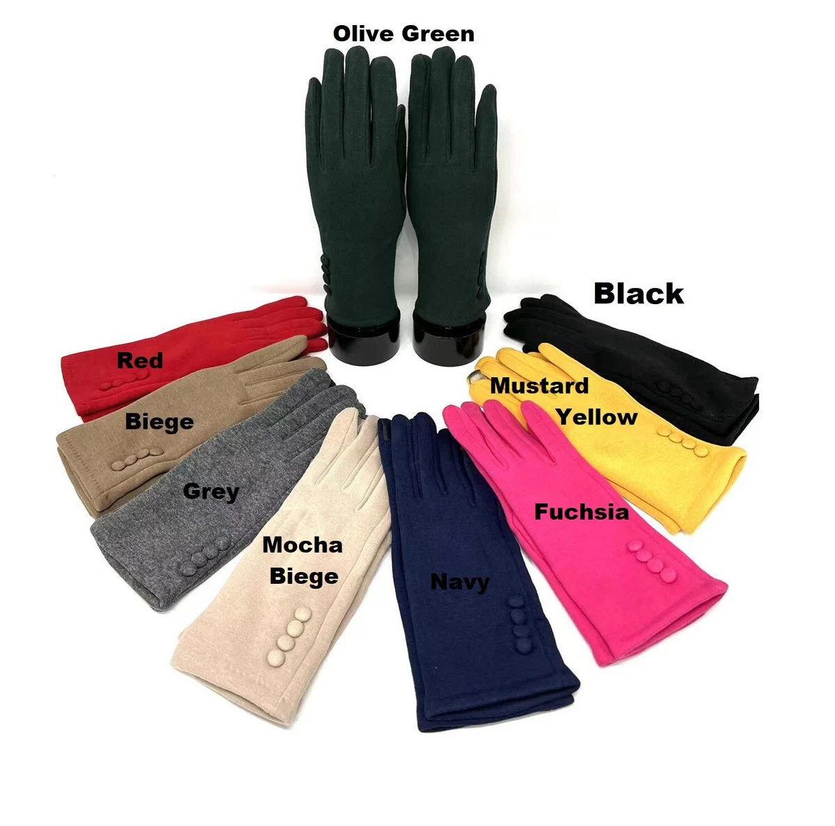 Thermal Gloves Button Touch Screen Ladies Fleece Lined Warm Winter Glove S M L