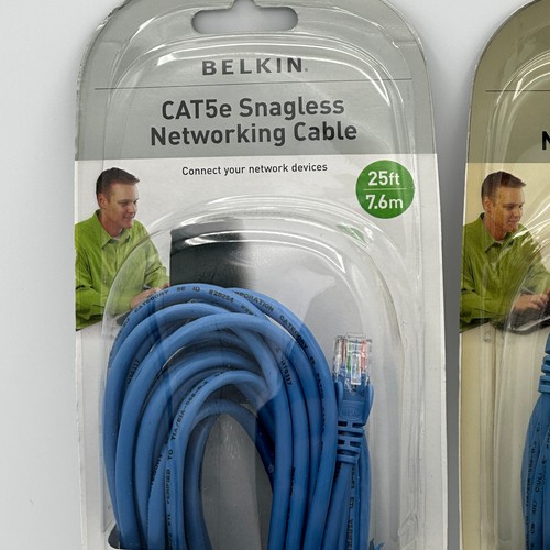 Belkin CAT5e 25ft Blue Snagless RJ45 Ethernet Cable 2-Pack New Sealed – 1 Faded - Picture 2 of 8
