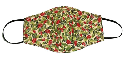 Christmas Holly Berries 2 layered Cotton Face Mask Washable Reusable Reversible