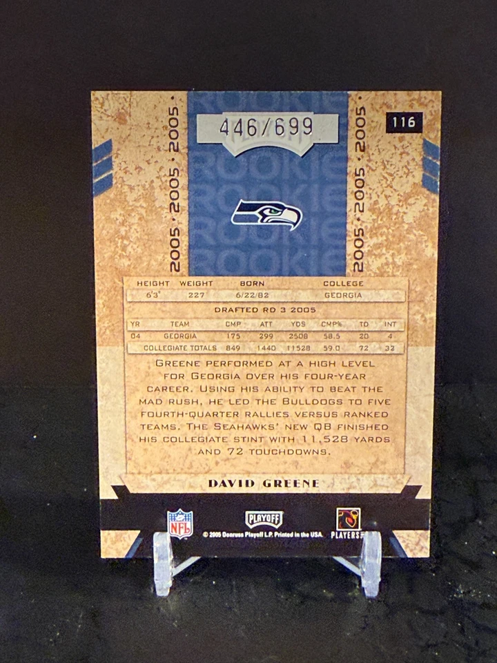 2005 Playoff Honors Football David Green Rookie RC Card #116 #'ed /699 - Image 2 of 2