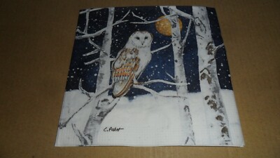 3 Cocktail-Servietten 25cm, Eine Eule -bei Vollmond- mitten im Winterwald...